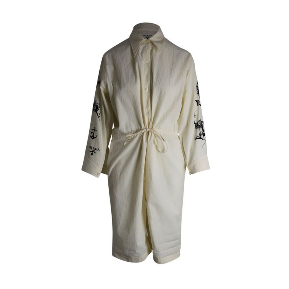 Prada Printed Chambray-Canvas Jumpsuit In White Cotton